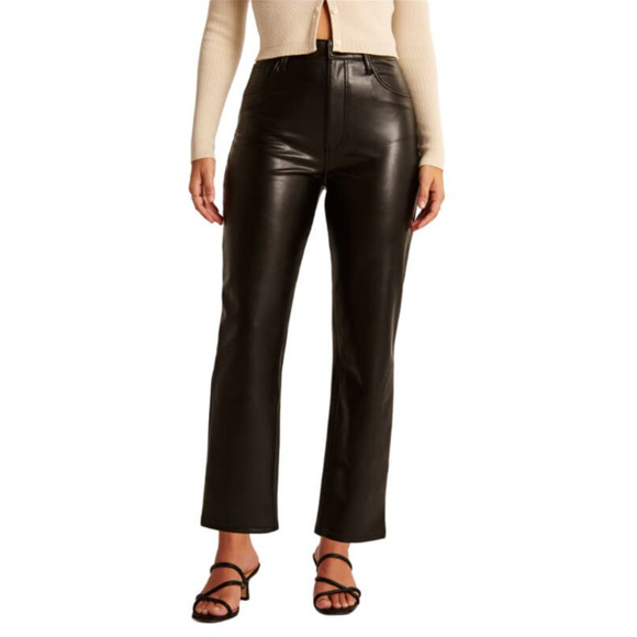 Abercrombie & Fitch Vegan Leather Ankle Straight Pant Curve Love Black Women 35